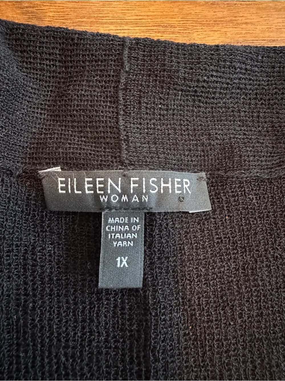 Eileen Fisher Cropped Viscose Knit Open Cardigan Shawl Front EUC Plus 1X Black